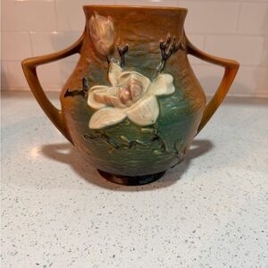vintage Roseville Pottery vase in the "Magnolia" pattern